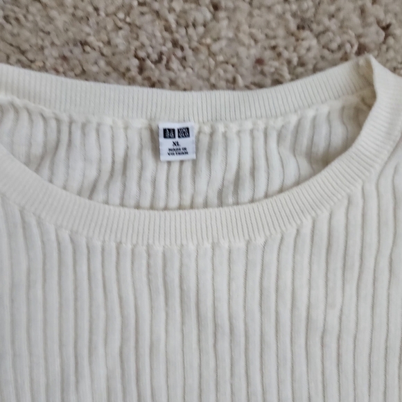 UNIQLO Ribbed Crew Neck Half Sleeved Ribbed Wool Top Ivory Size XL - Picture 2 of 8